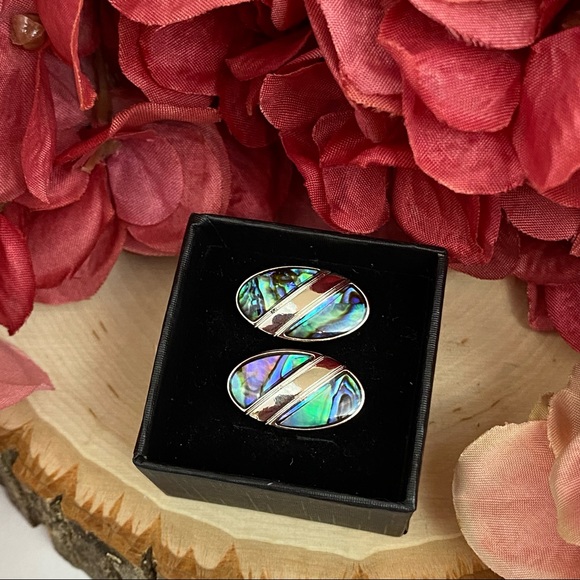 Natural Abalone Shell Silver Oval Cufflinks - Picture 13 of 16